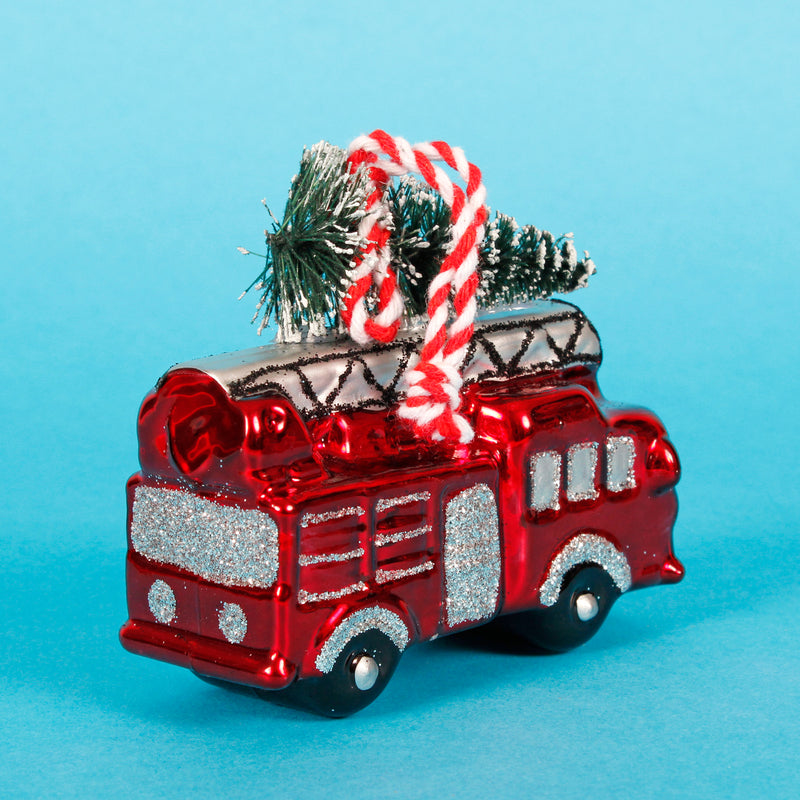 Fire Engine With Tree Hanging Christmas Bauble