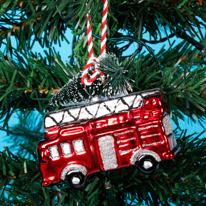 Fire Engine With Tree Hanging Christmas Bauble