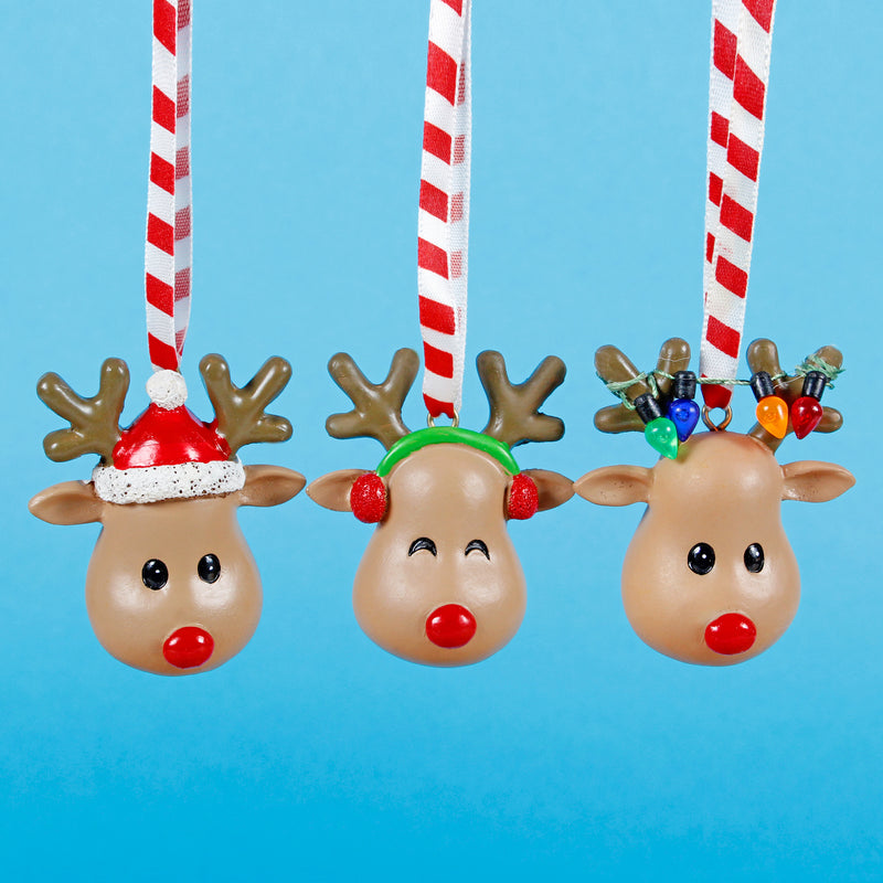 Rudolph Head Shaped Hanging Decoration- Set Of 3