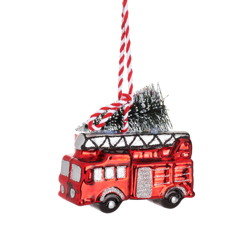 Fire Engine With Tree Hanging Christmas Bauble